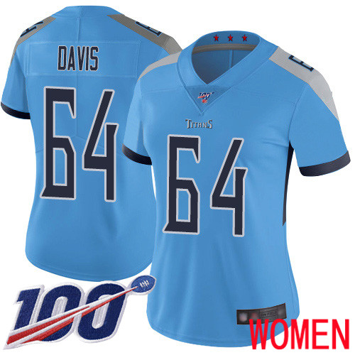 Tennessee Titans Limited Light Blue Women Nate Davis Alternate Jersey NFL Football 64 100th Season Vapor Untouchable